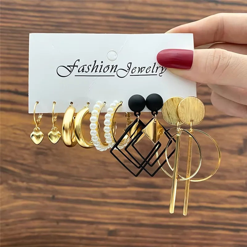 Golden Geometric Hoop Earring Set