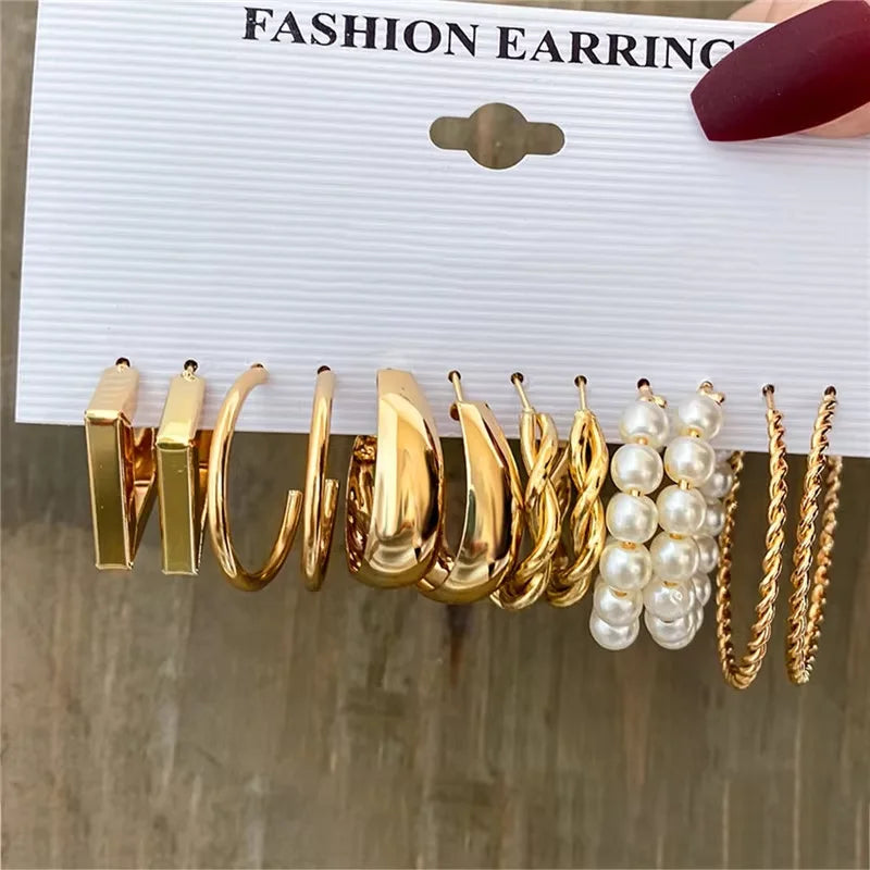Golden Geometric Hoop Earring Set