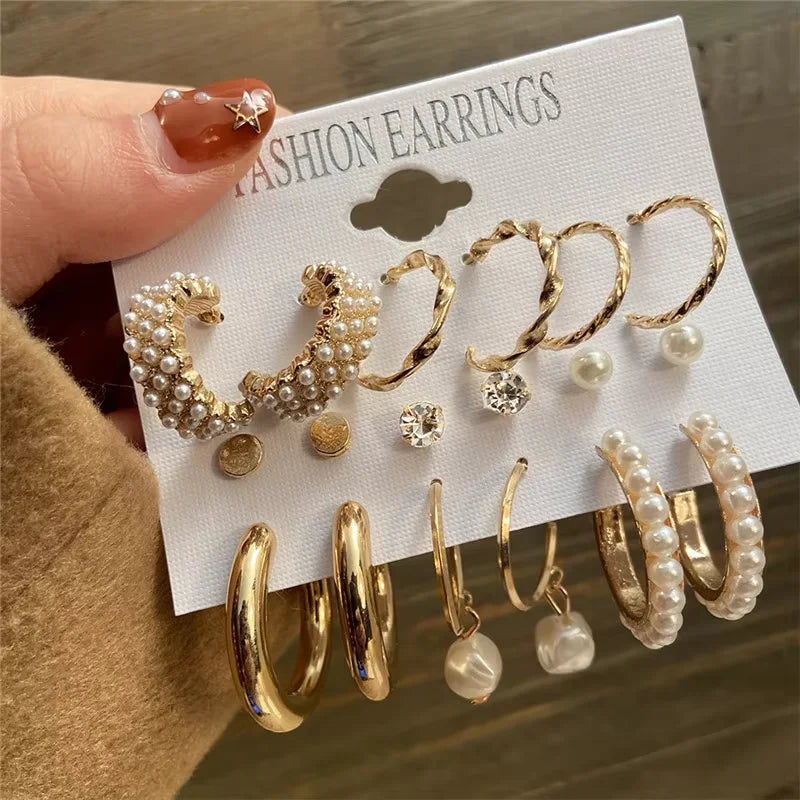 Golden Geometric Hoop Earring Set