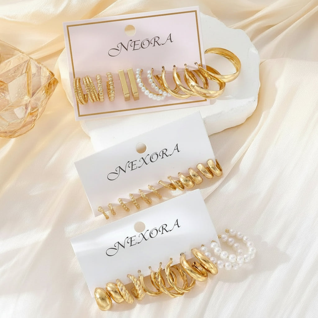 Golden Geometric Hoop Earring Set