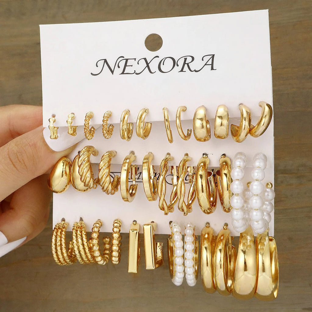 Golden Geometric Hoop Earring Set