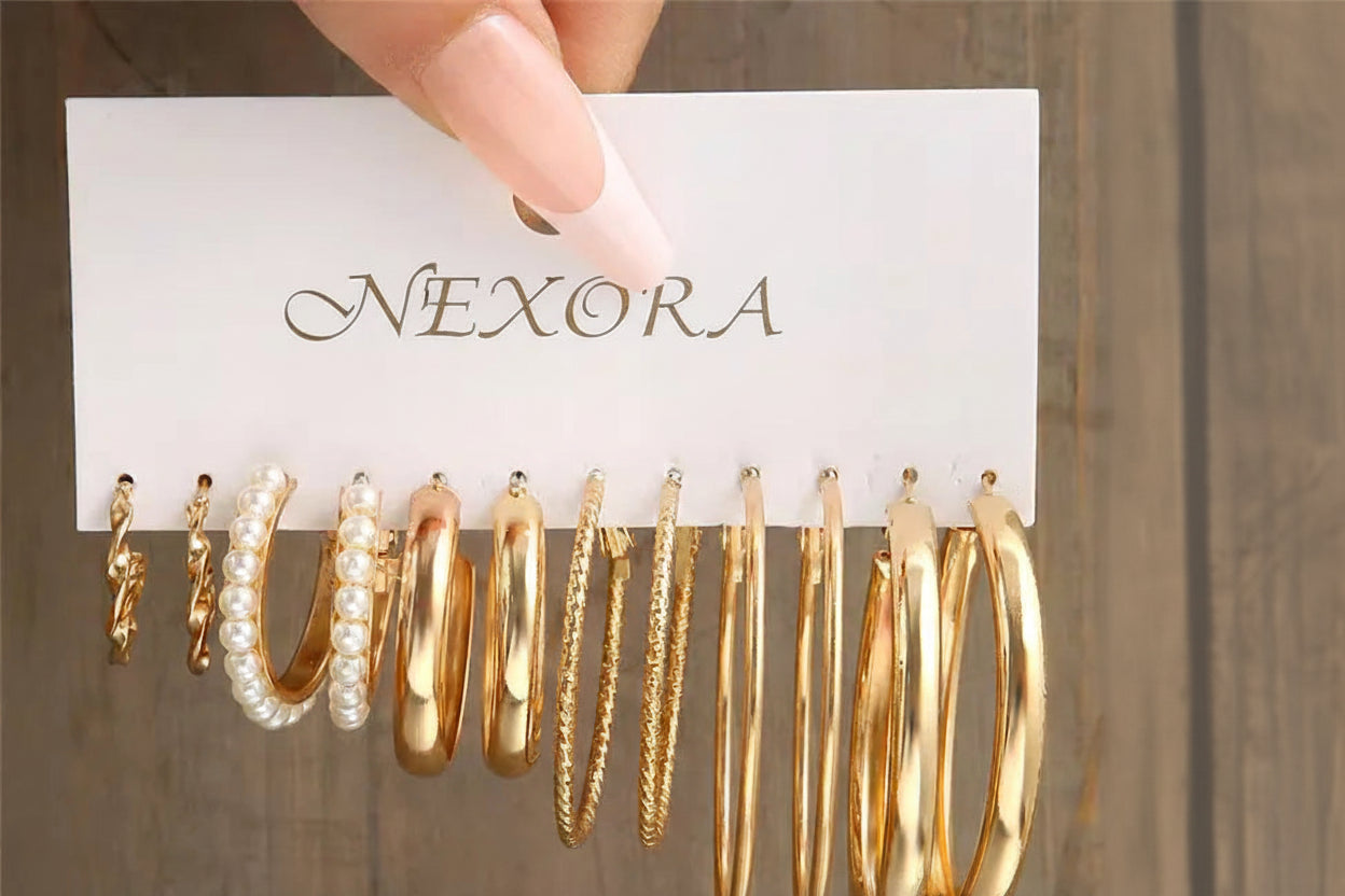 Golden Geometric Hoop Earring Set