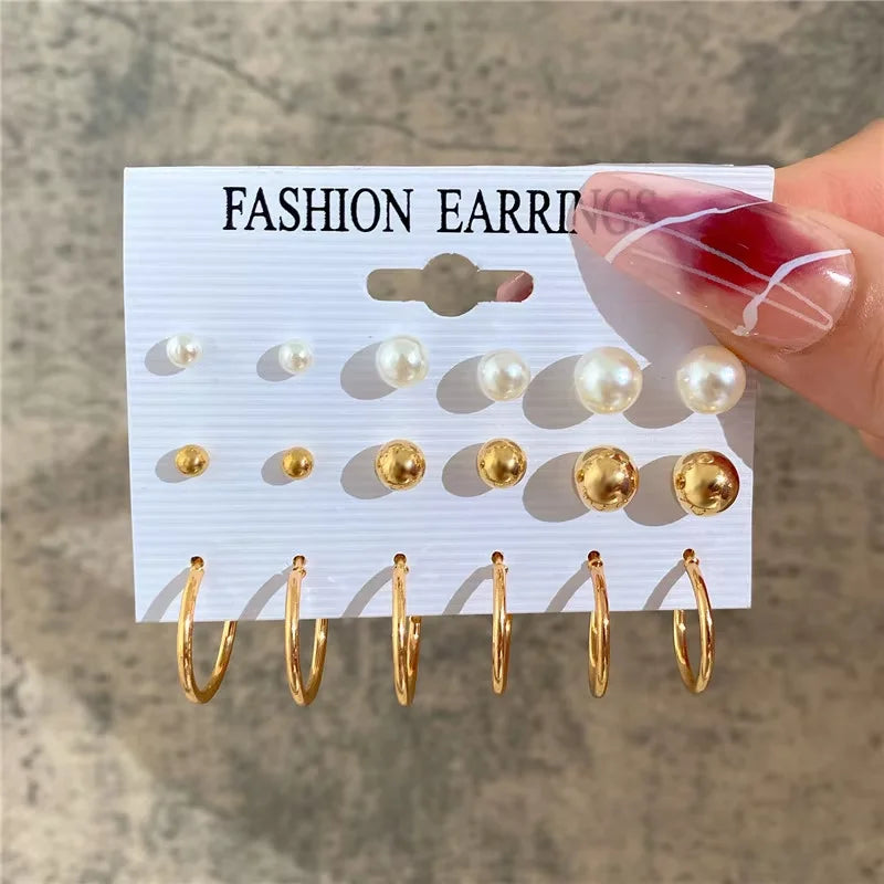 Golden Geometric Hoop Earring Set