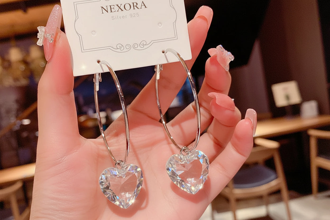 Crystal Heart Drop Earring